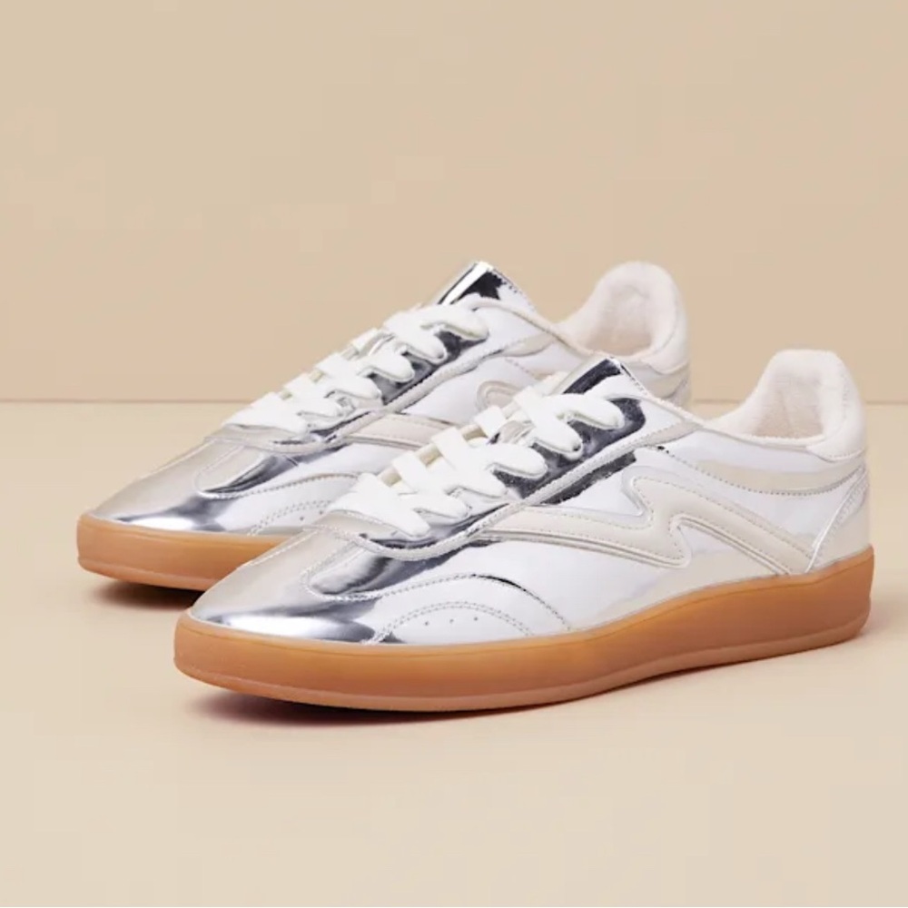 Madden Girl Metallic Silver and Gum-Soled Sneakers